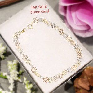 14K Solid Yellow Gold Fancy Tri Color Diamond Cut